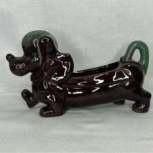 Vintage RedWare Terracotta Dachshund Planter Dresser Caddy Weiner Dog Dish 8”x5”